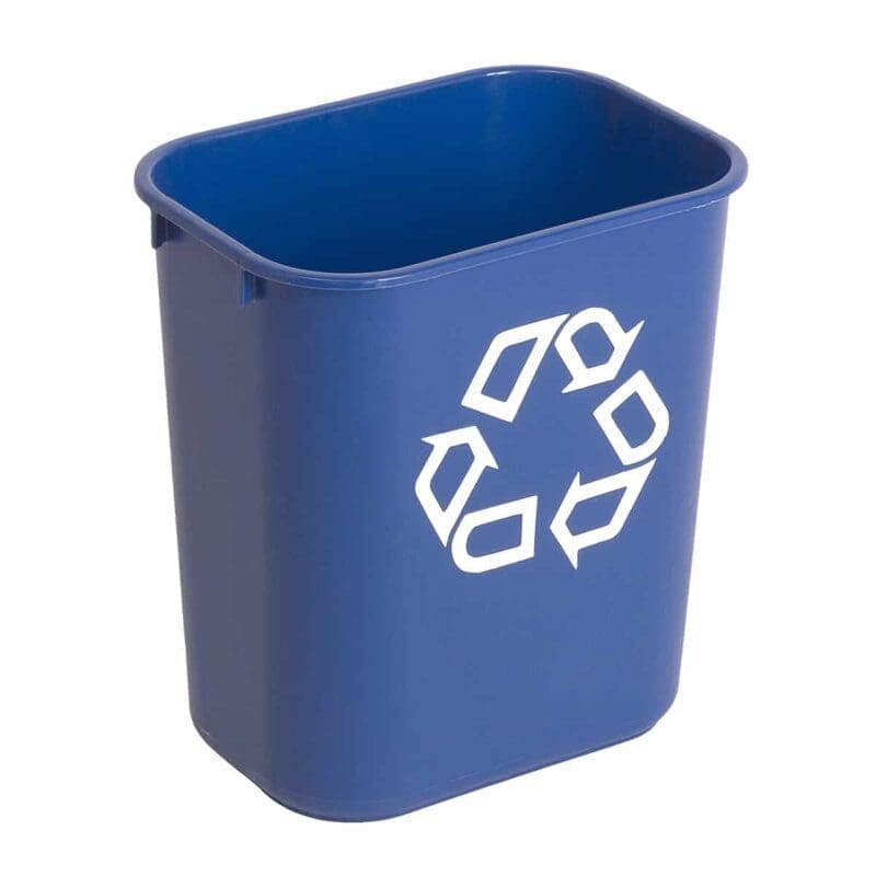 Rechthoekige afvalbak 12,9 liter blauw, recyclingsymbool - VB 002955