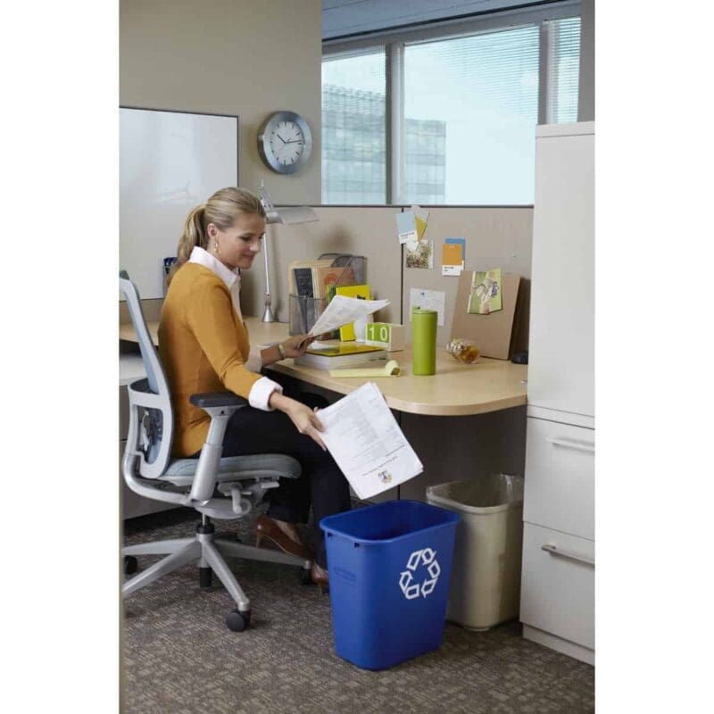 Rechthoekige afvalbak 26,6 liter blauw, recyclingsymbool - VB 002956 - Afbeelding 10