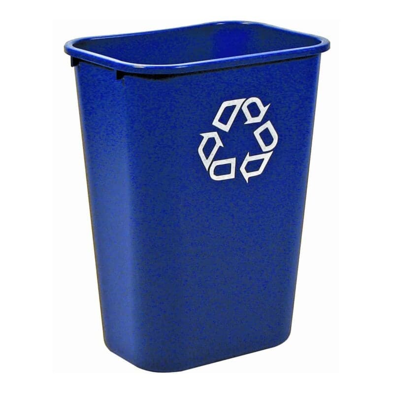 Rechthoekige afvalbak 39 liter blauw, recyclingsymbool - VB 002957