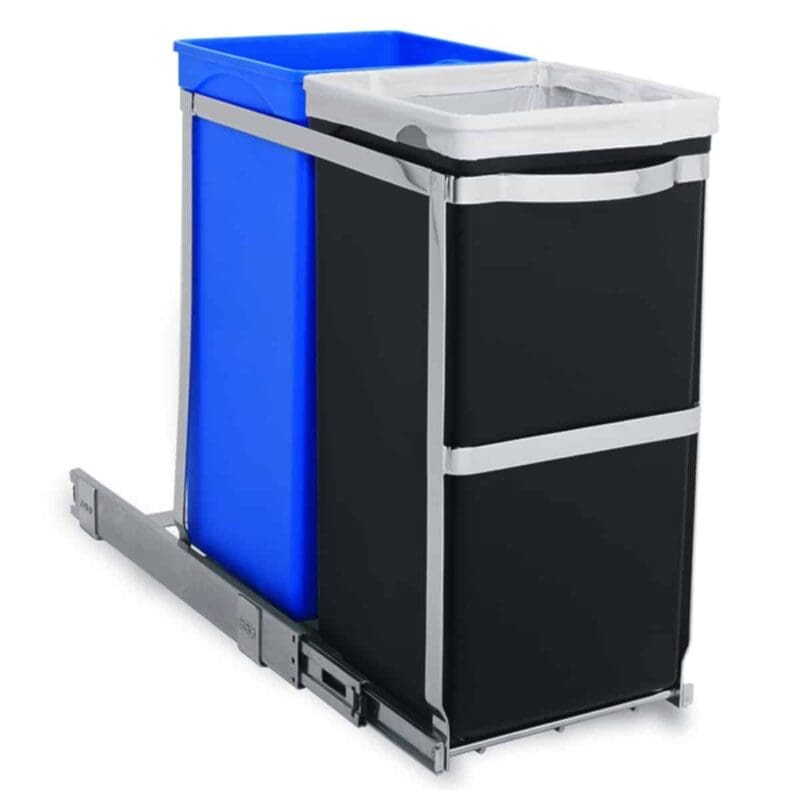 Pull-out Recycler Bin 20+15 liter chroom, zwart, blauw - VB 006963