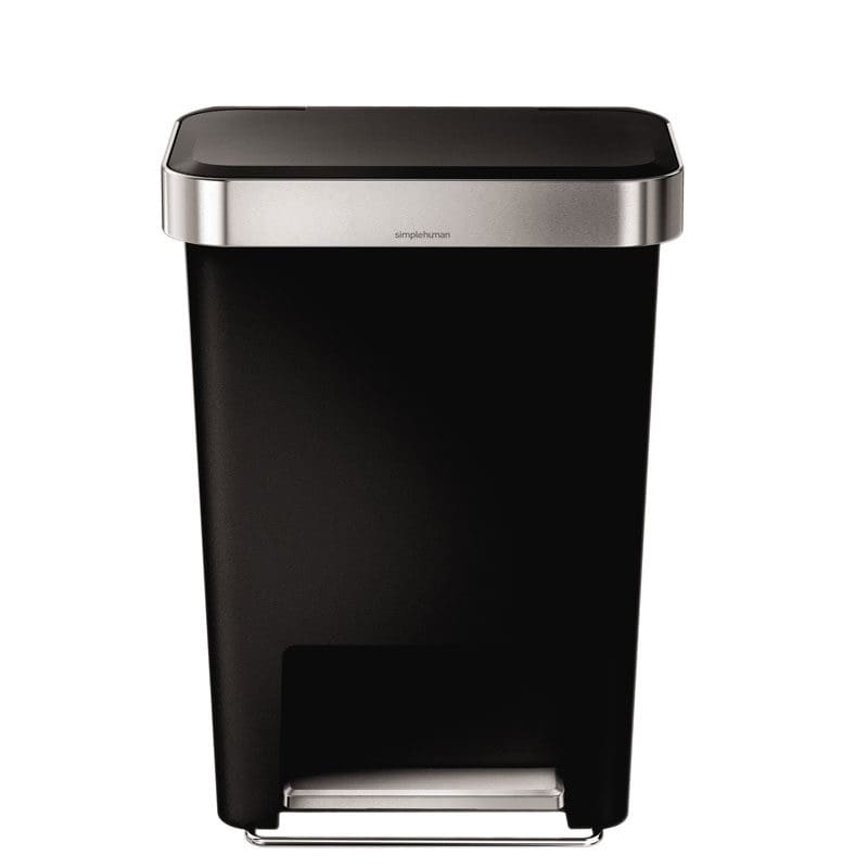 Pedaalemmer Rectangular Kunststof met Liner Pocket 45 liter zwart, RVS - VB 018331