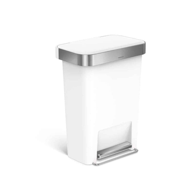 Pedaalemmer Rectangular Kunststof met Liner Pocket 45 liter wit, RVS - VB 018355