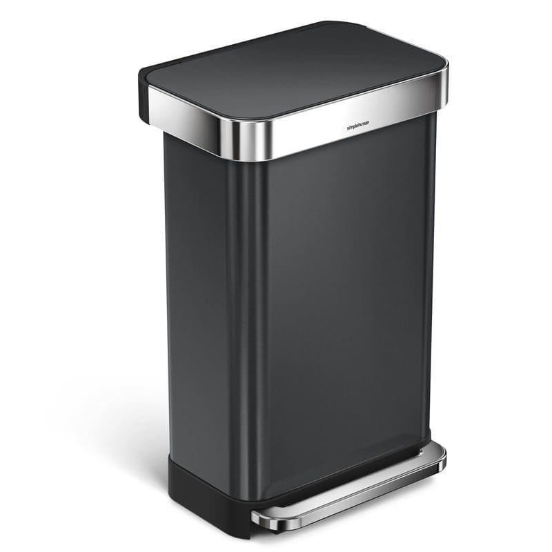Simplehuman Pedaalemmer Rectangular met Liner Pocket 45 ltr zwart RVS - VB 020839