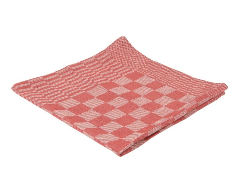Theedoek geblokt 100% katoen 70x70cm rood/wit 10 stuks - 202003