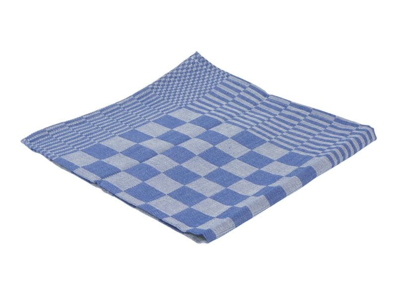 Theedoek geblokt 100% katoen 70x70cm blauw/wit 10 stuks - 202007