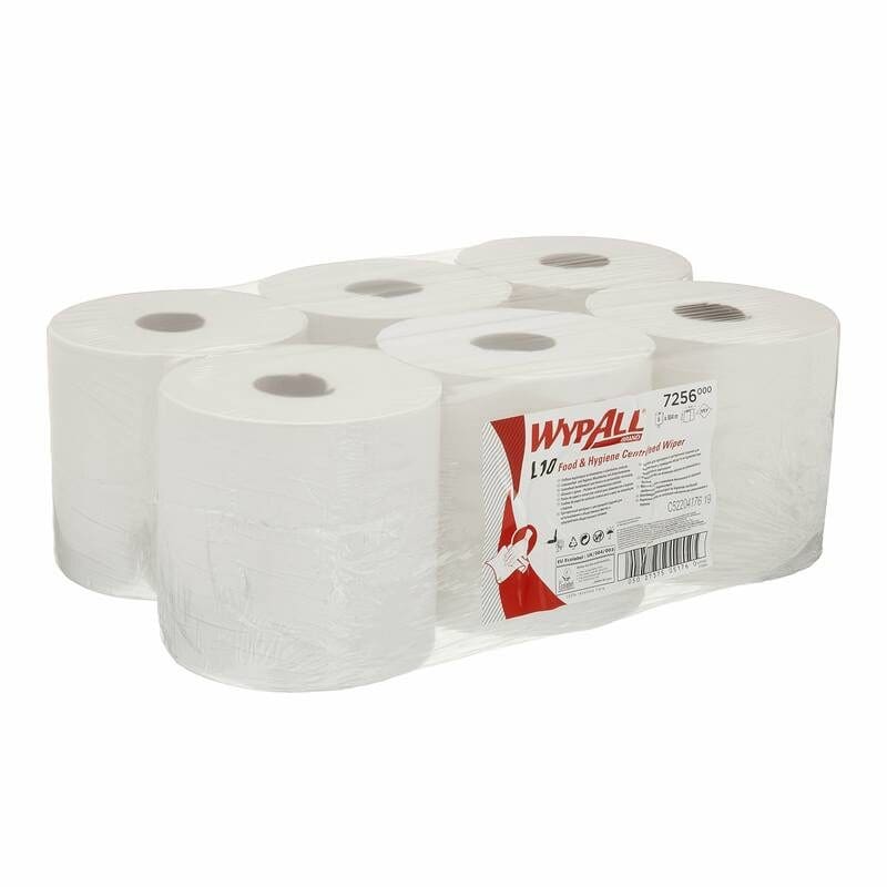 WypAll® poetspapier L10, centerfeed, 1-laags, wit, 38x19,5cm, 800vel/rol, 6 rol/pak - 7256