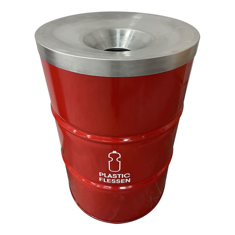 Afvalbak Plastic met vlamvertragend deksel 200 liter Rood - VB 349380