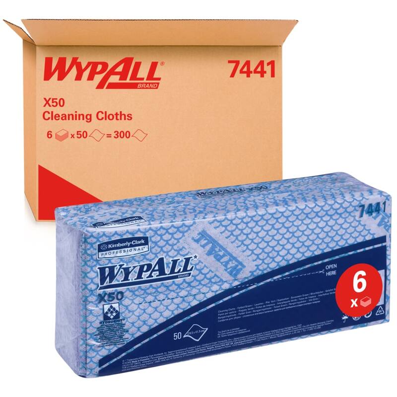 WypAll® sopdoek X50 Hydroknit® 1-laags blauw 6x50st - 7441