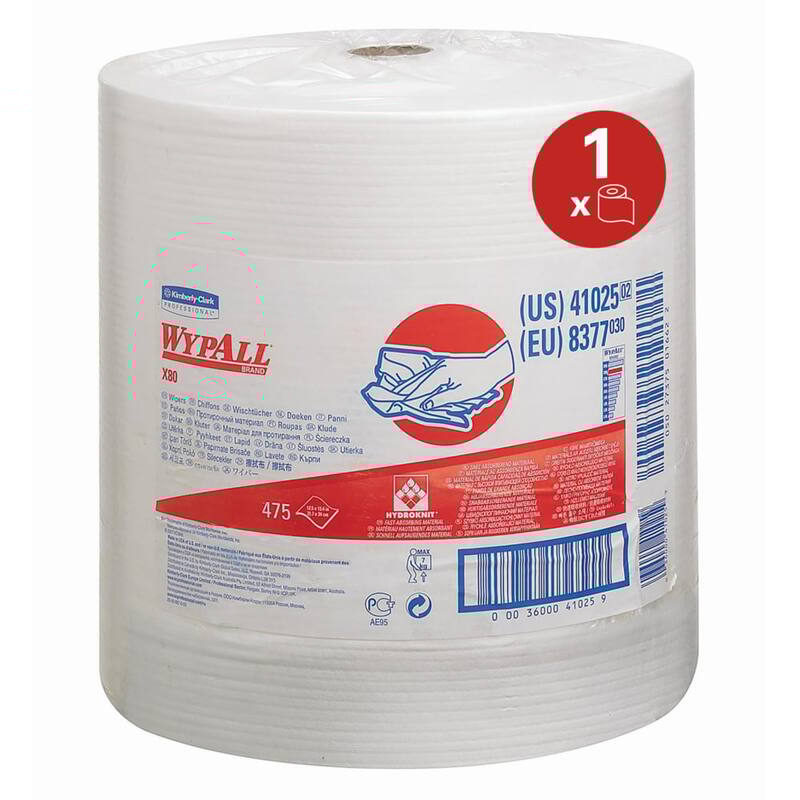 WypAll® doek X80 Hydroknit® 1-laags wit 475doek - 8377