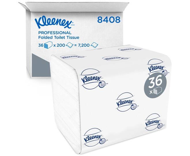 Kleenex® toiletpapier Ultra, 2-laags, wit, gevouwen, 36x200vel/doos - 8408