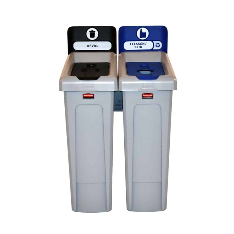 Slim Jim Recyclingstation 2-stroom NL deksel gesloten (zwart)/flessen (blauw) grijs, zwart, blauw - VB 181933 - Afbeelding 2