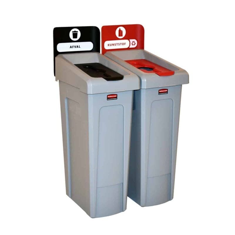 Slim Jim Recyclingstation 2-stroom NL deksel gesloten (zwart)/flessen (rood) grijs, zwart, rood - VB 182015