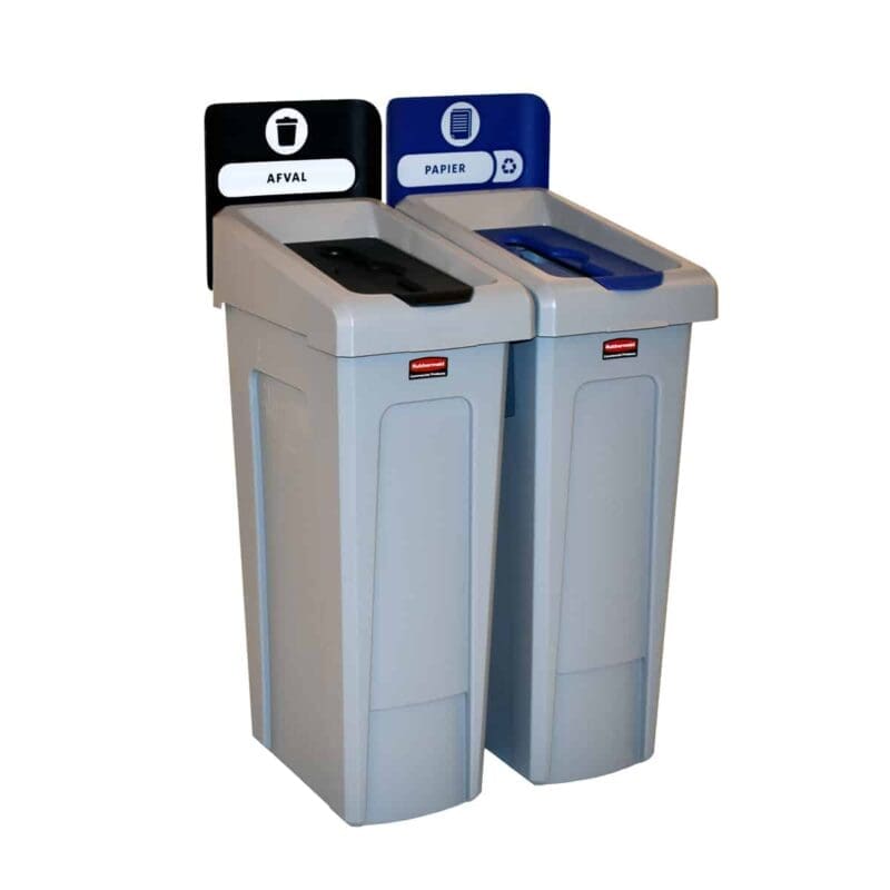 Slim Jim Recyclingstation 2-stroom NL deksel gesloten (zwart)/papier (blauw) grijs, zwart, blauw - VB 182039