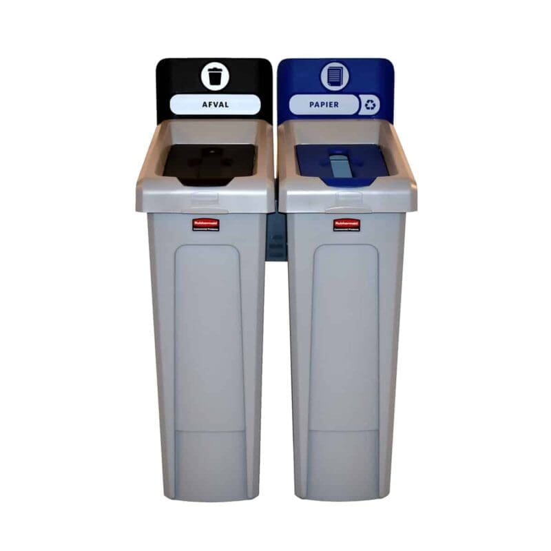 Slim Jim Recyclingstation 2-stroom NL deksel gesloten (zwart)/papier (blauw) grijs, zwart, blauw - VB 182039 - Afbeelding 2