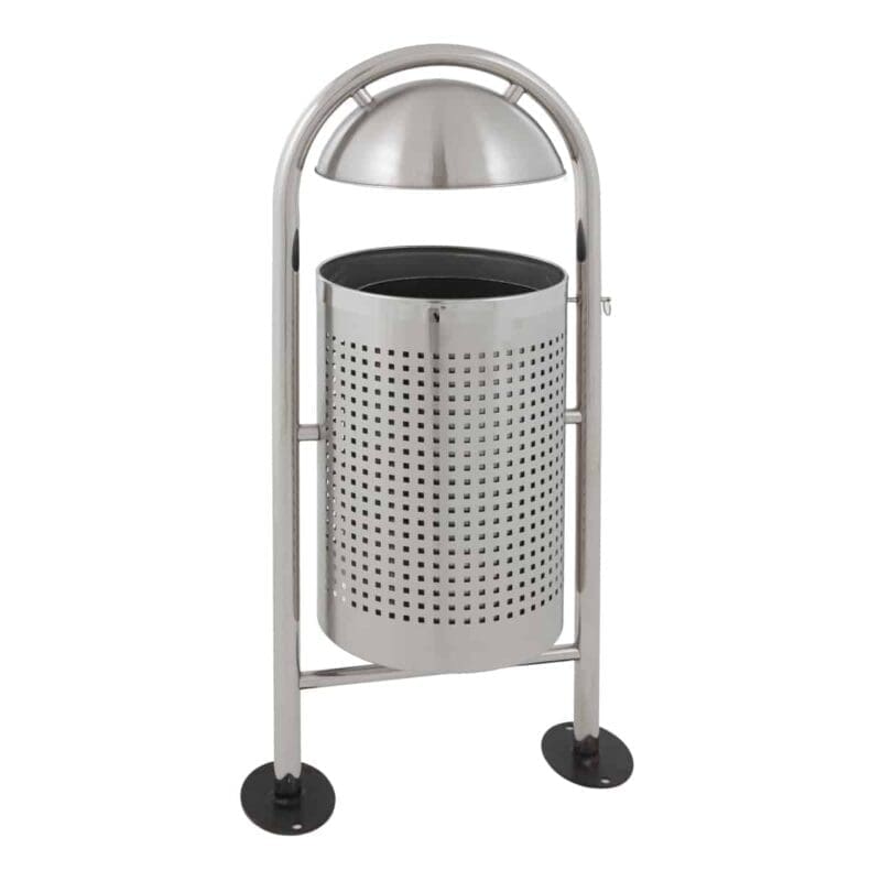 Ronde buitenafvalbak met regendak mat RVS - VB 650361