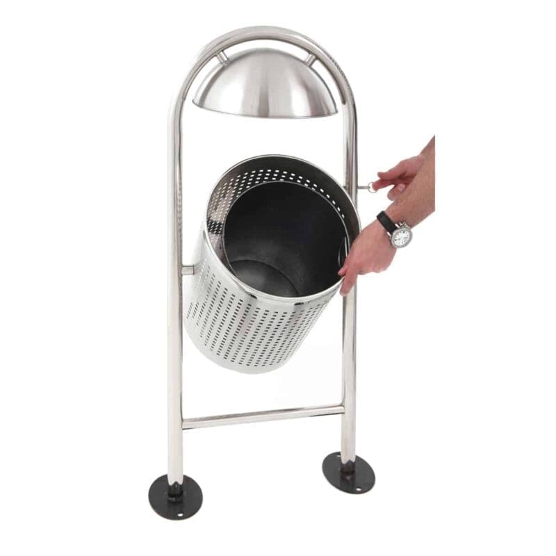 Ronde buitenafvalbak met regendak mat RVS - VB 650361 - Afbeelding 2