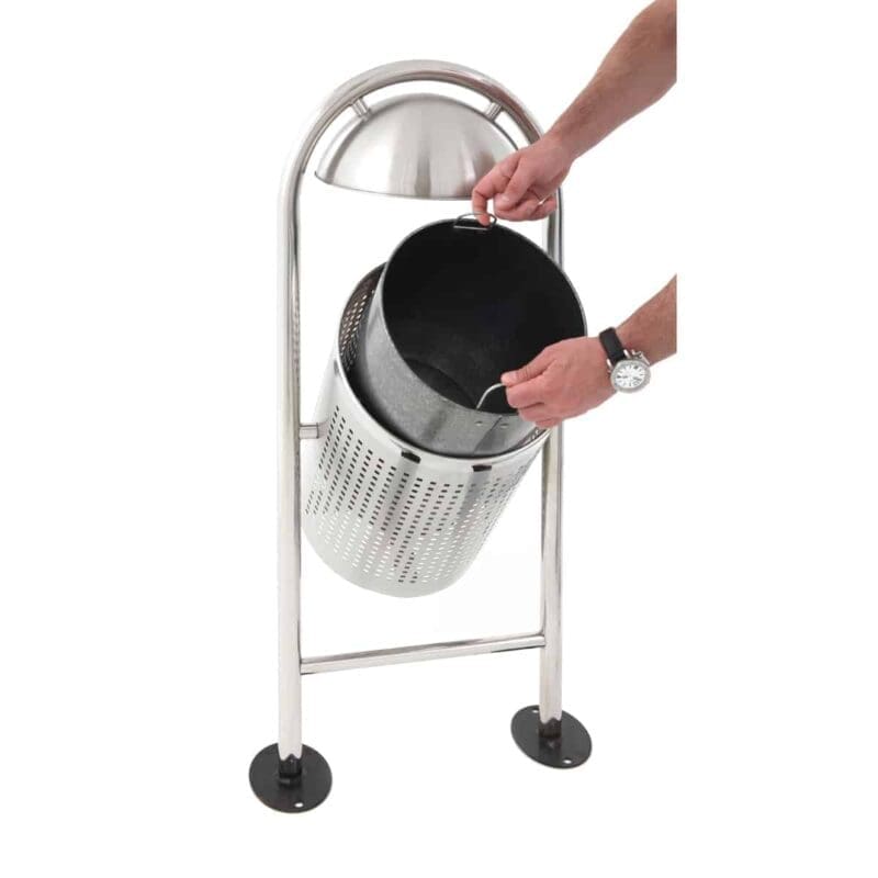 Ronde buitenafvalbak met regendak mat RVS - VB 650361 - Afbeelding 3