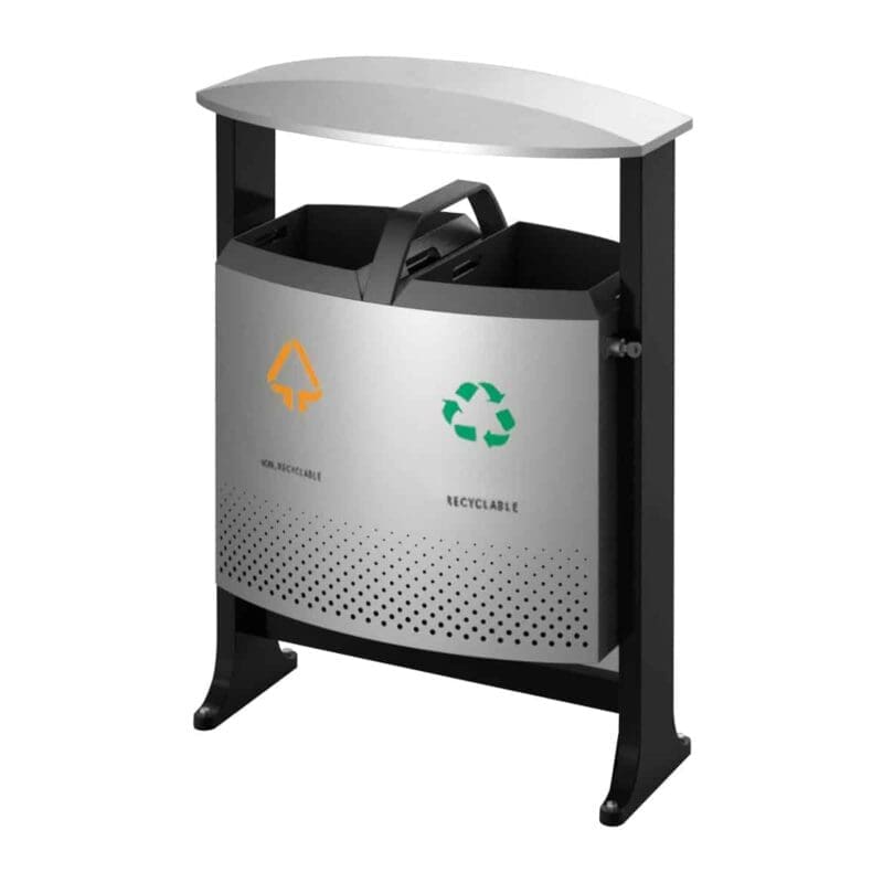 Buitenafvalbak afvalscheiding 2x39 liter aluminiumgrijs, zwart - VB 650392