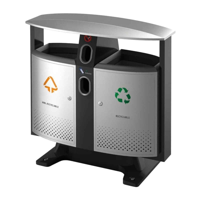 Buitenafvalbak afvalscheiding-batterijen aluminiumgrijs, zwart - VB 650408