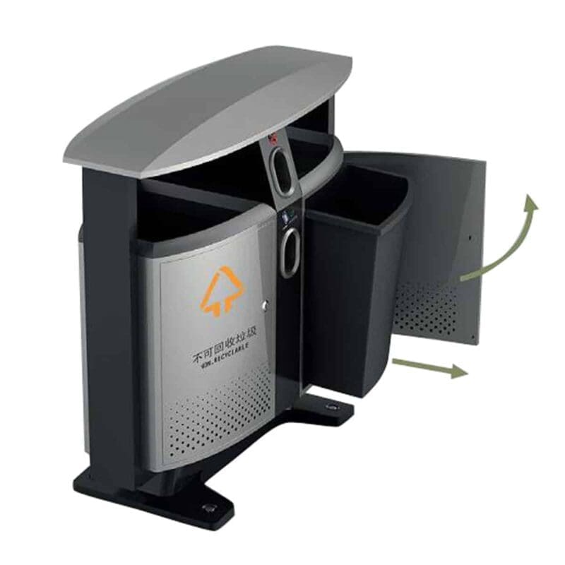 Buitenafvalbak afvalscheiding-batterijen aluminiumgrijs, zwart - VB 650408 - Afbeelding 2