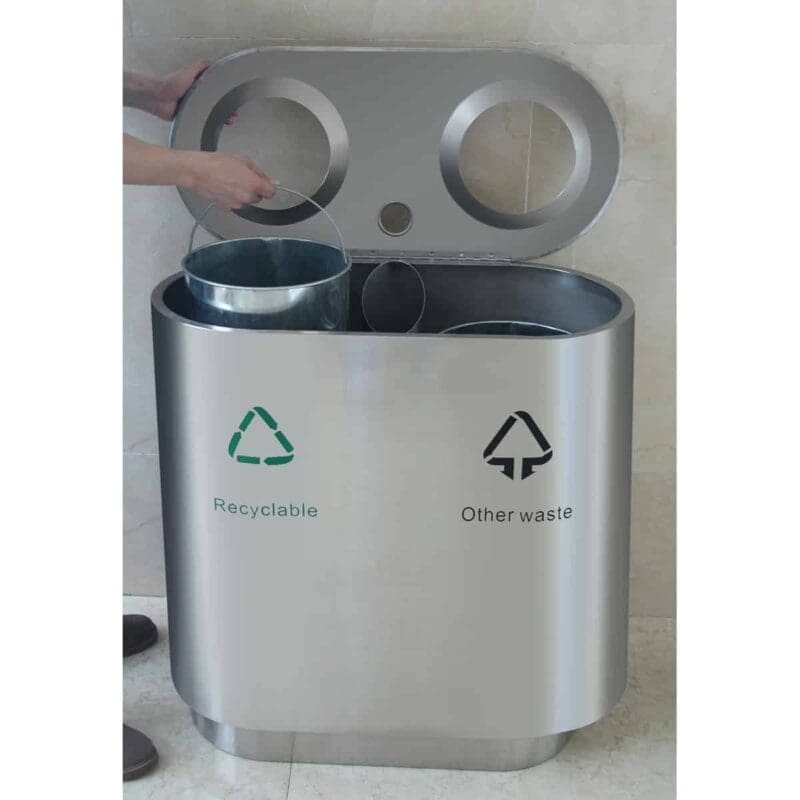 Recycling afvalbak indoor 2x41 liter mat RVS - VB 667796 - Afbeelding 3
