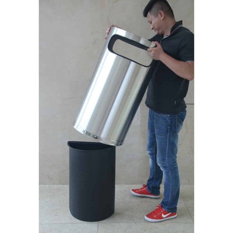 Halfronde afvalbak met zijopening mat RVS - VB 667833 - Afbeelding 3
