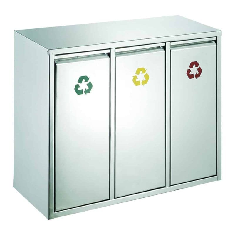 Recycling afvalbak 3x15 liter mat RVS - VB 710423