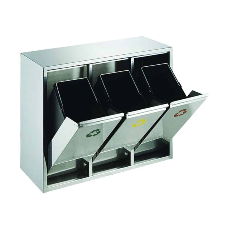 Recycling afvalbak 3x15 liter mat RVS - VB 710423 - Afbeelding 2