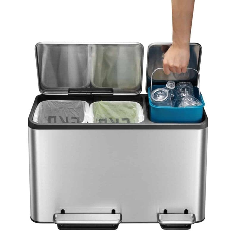 EcoCasa Recycler pedaalemmer 15+15+15 liter mat RVS - VB 912846 - Afbeelding 5