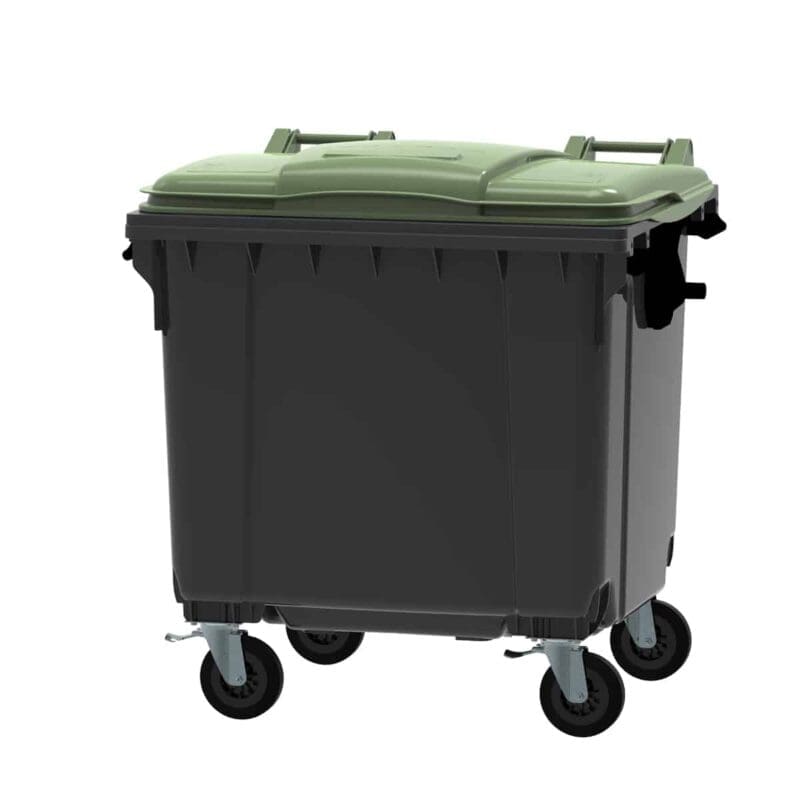 Container 1100 liter vlak deksel grijs, groen - VB 719037