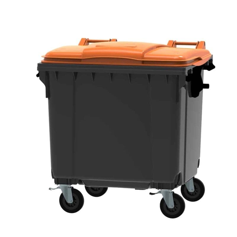 Container 1100 liter vlak deksel grijs, oranje - VB 719044