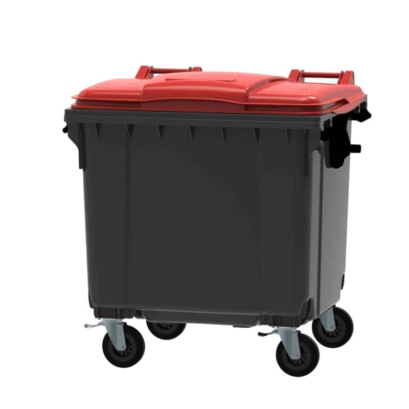 Container 1100 liter vlak deksel grijs, rood - VB 719051