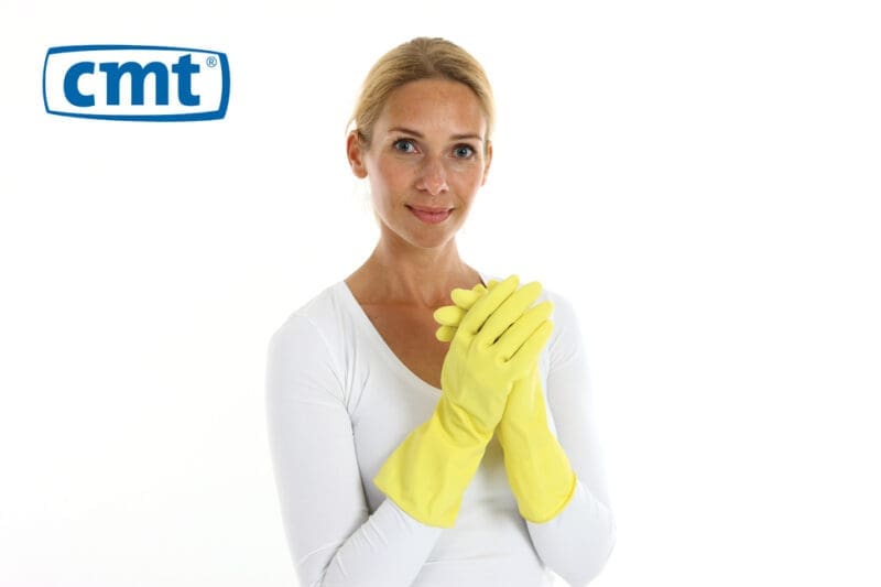 CMT huishoudhandschoen rubber Medium food approved geel 144 paar - 152