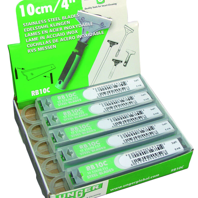 Unger Vloer- en Glasschraper Reservemessen 10 cm - 10 stuks/houder - RB100
