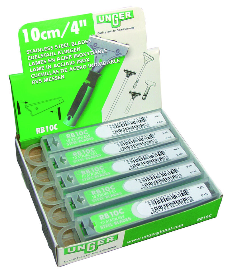 Unger Vloer- en Glasschraper Reservemessen 10 cm - 10 stuks/houder - RB100